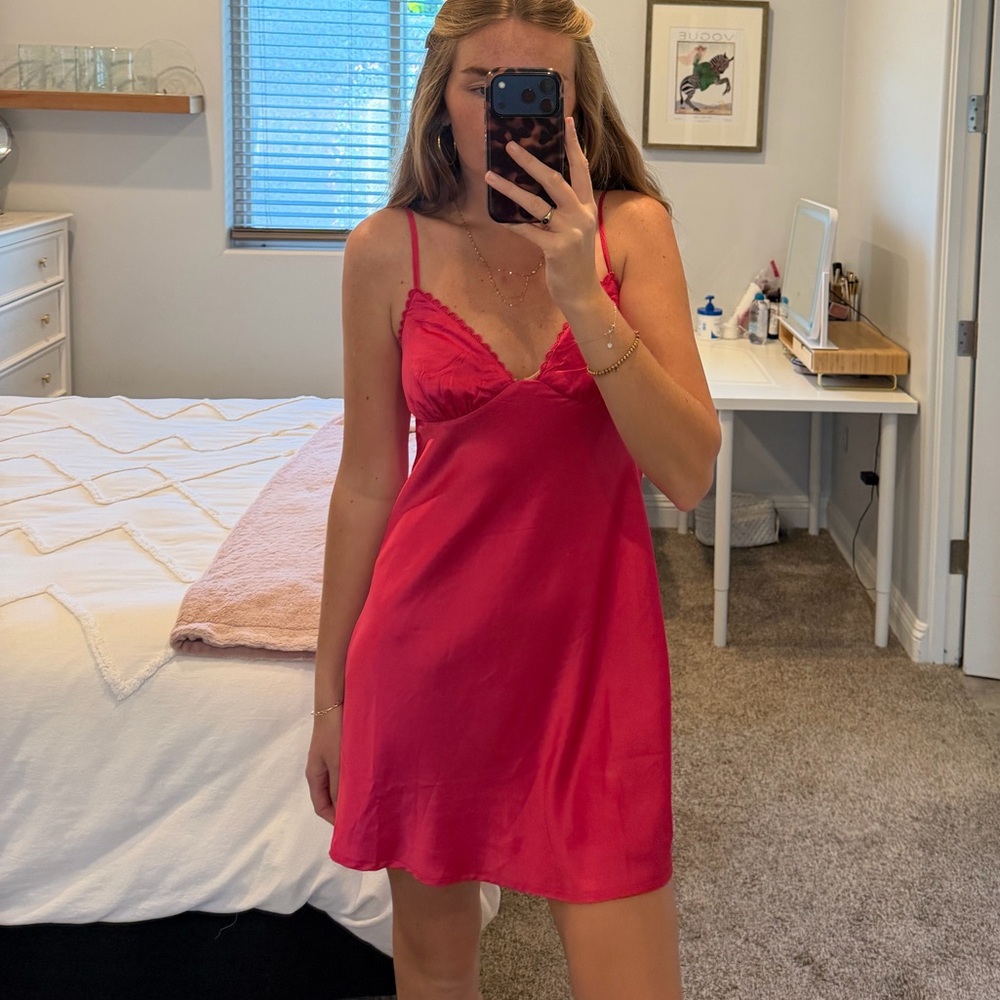 Hot Pink Satin Slip Dress Princess Polly